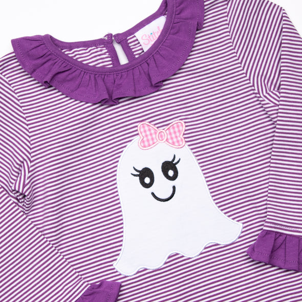 Ghoul Friend Applique Ruffle Romper, Purple