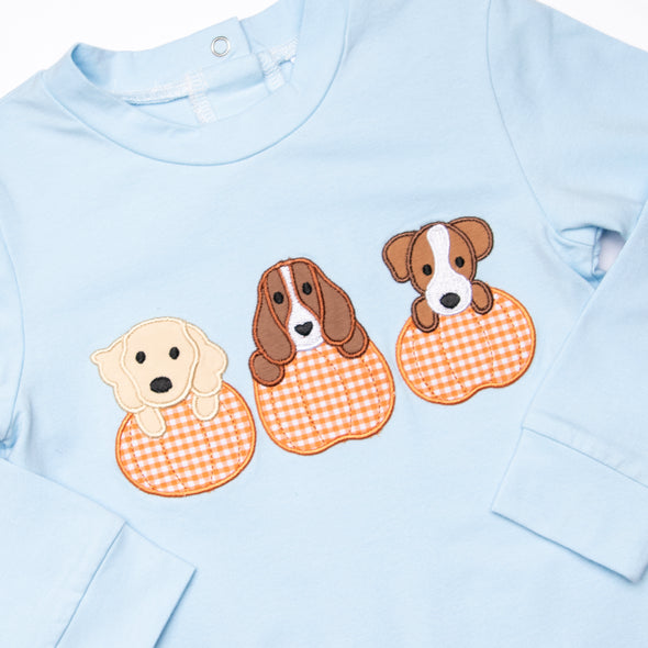 Halloween Hounds Applique Romper, Blue