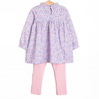 Purple Petals Ruffle Neck Legging Set, Purple
