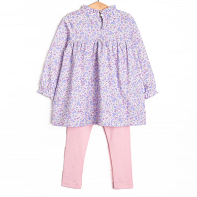 Purple Petals Ruffle Neck Legging Set, Purple