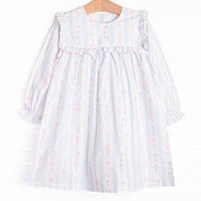 Girl's Sweet Pea Stripes Ruffle Bib Dress in Blue size 2T | Stitchy Fish Girl's Sweet Pea Stripes Ruffle Bib Dress in Blue size 2T | Stitchy Fish