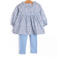 Blossom in Blue Ruffle Legging Set, Blue