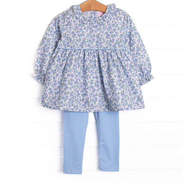 Blossom in Blue Ruffle Legging Set, Blue