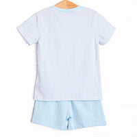 Blue Sea Stinger Applique Short Set, Blue