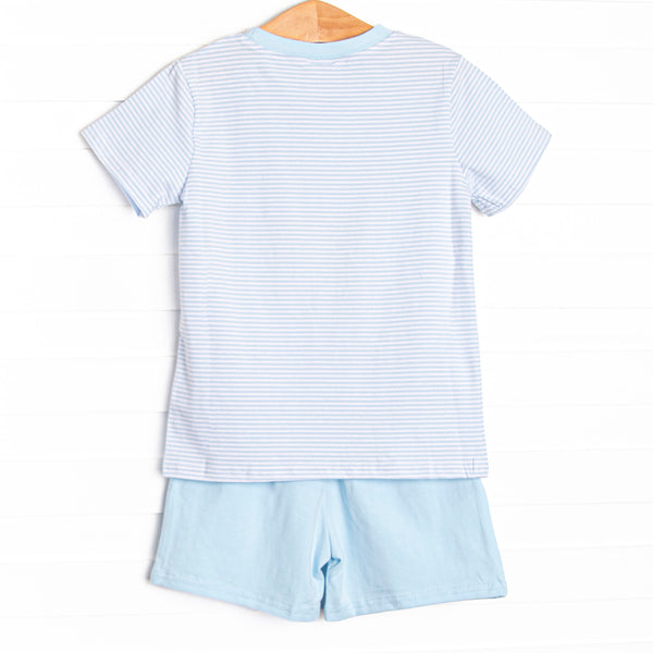Blue Sea Stinger Applique Short Set, Blue