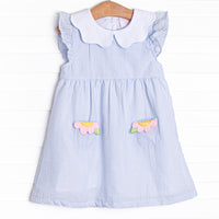 That Floral Feeling Applique Dress, Blue