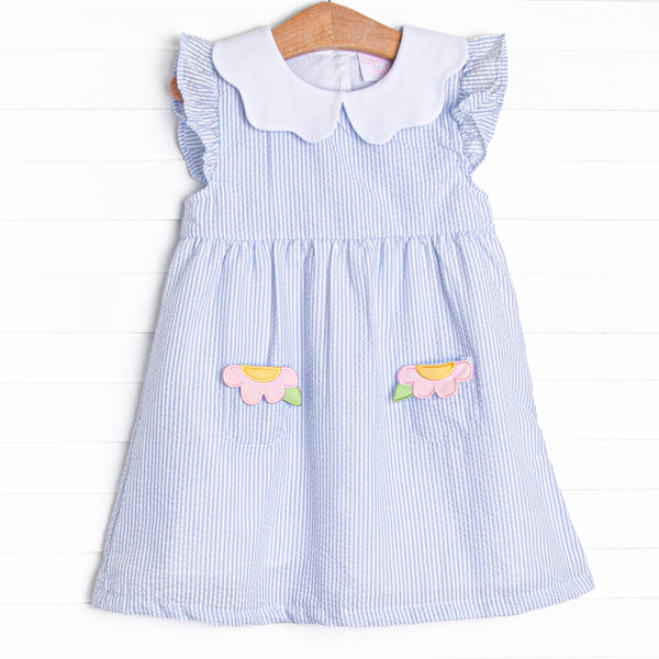 That Floral Feeling Applique Dress, Blue