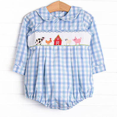 Pasture Pals Smocked Boy Bubble, Blue