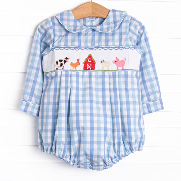 Pasture Pals Smocked Boy Bubble, Blue