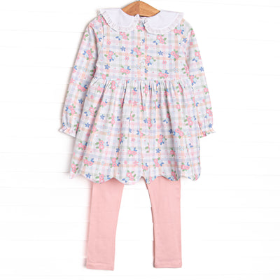 Gingham Garden Party Legging Set, Pink