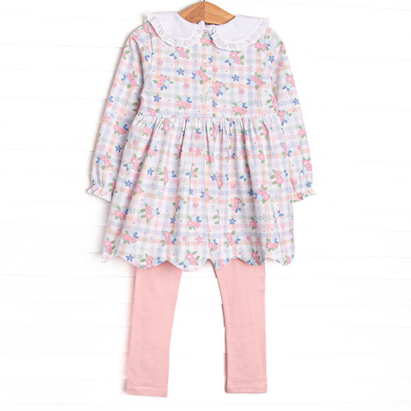 Gingham Garden Party Legging Set, Pink