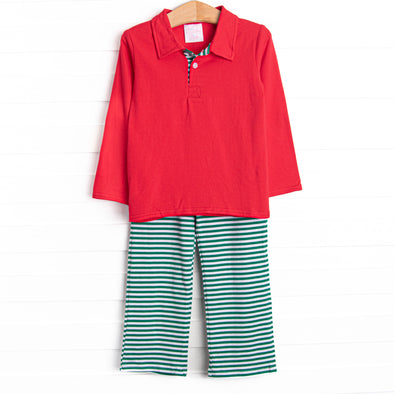Tinsel and Thyme Pant Set, Red and Green Stripe