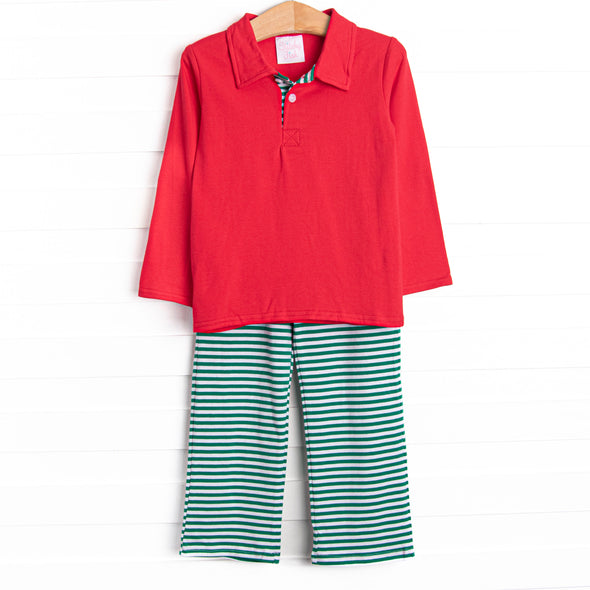 Tinsel and Thyme Pant Set, Red and Green Stripe