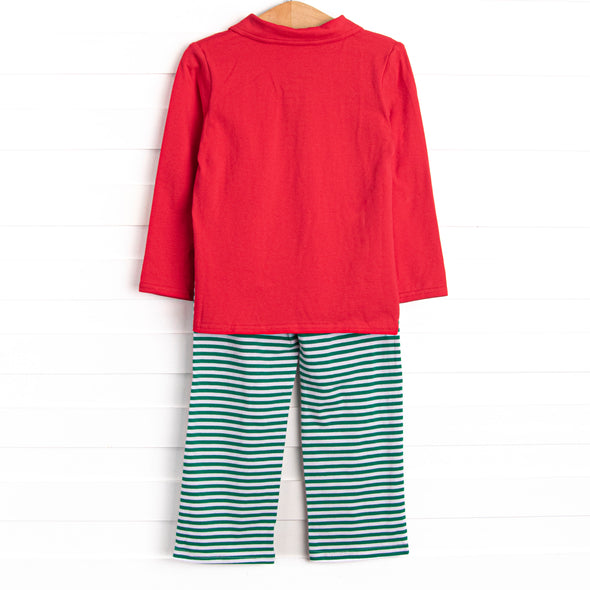 Tinsel and Thyme Pant Set, Red and Green Stripe