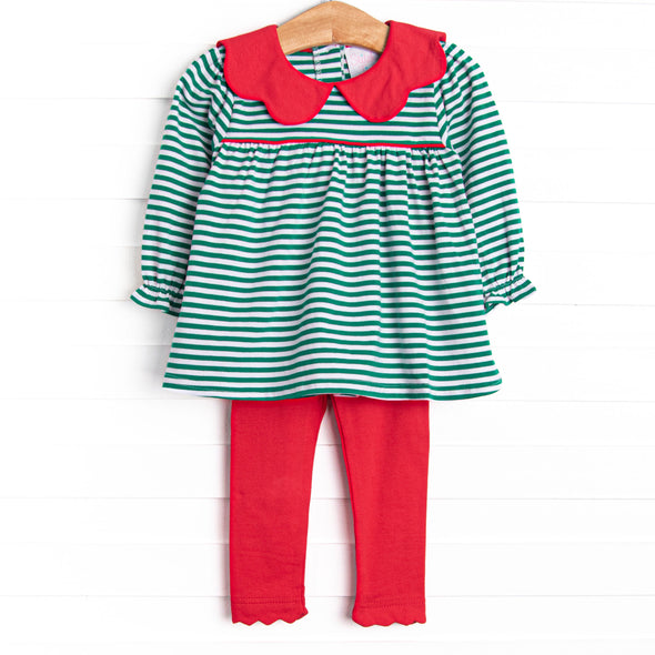 Tinsel and Thyme Legging Set, Red and Green Stripe
