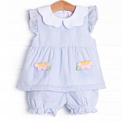 That Floral Feeling Applique Bloomer Set, Blue