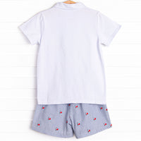 High Flying Flag Embroidered Short Set, Blue