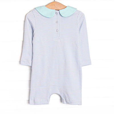 Carter Pima Short Romper, Mint and Light Blue Stripe
