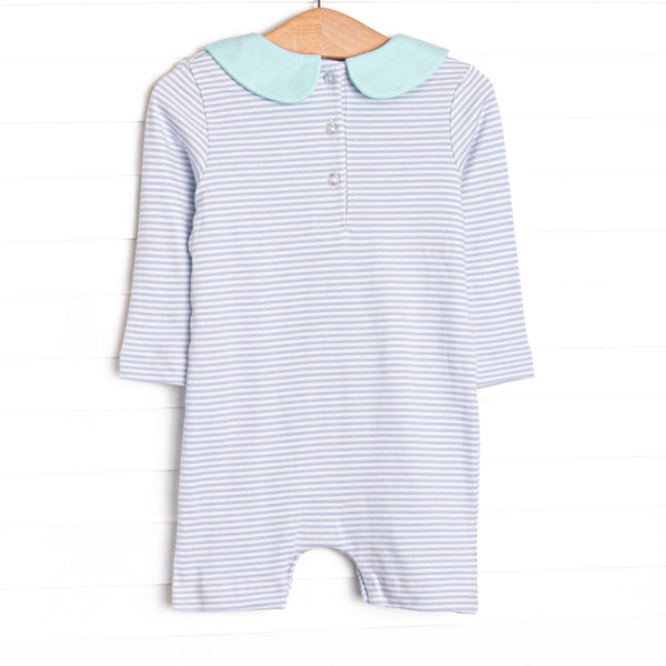 Carter Pima Short Romper, Mint and Light Blue Stripe