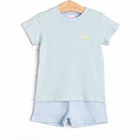  The set features sweet mint stripes, extremely soft Pima cotton, and an airplane embroidery. 