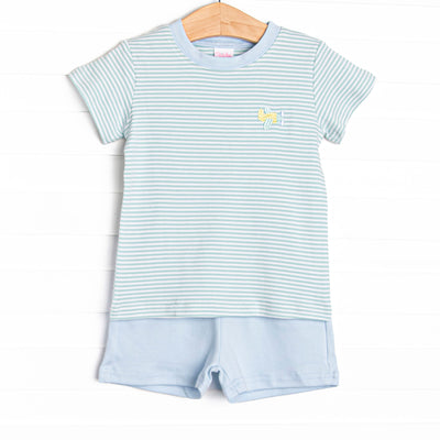  The set features sweet mint stripes, extremely soft Pima cotton, and an airplane embroidery. 