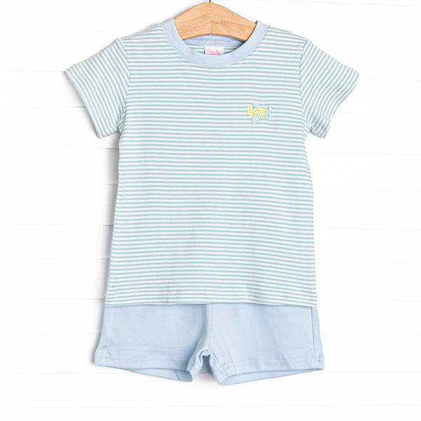  The set features sweet mint stripes, extremely soft Pima cotton, and an airplane embroidery. 