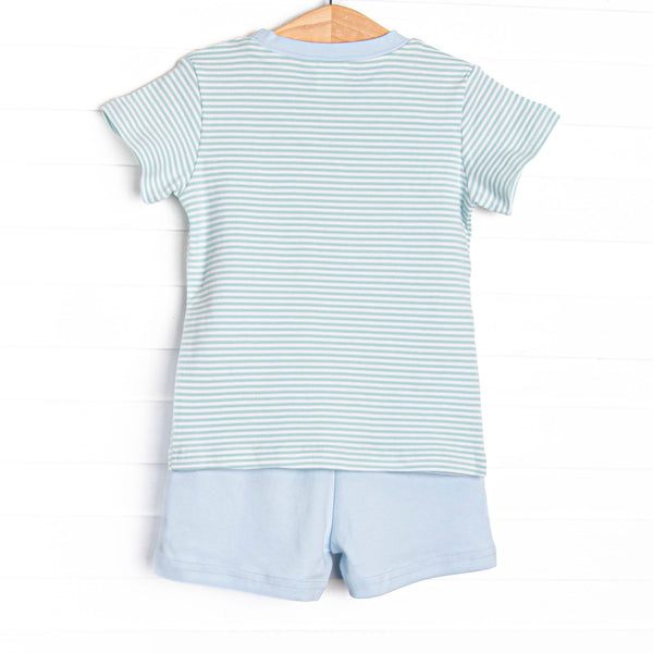 Up In the Sky Pima Embroidered Short Set, Mint