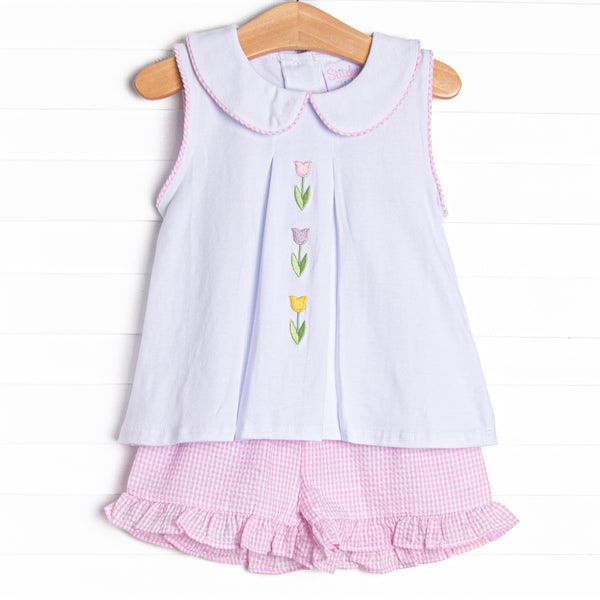 Tulip Tiers Embroidered Ruffle Short Set, Pink