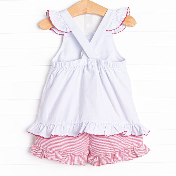 Fore Freedom Applique Ruffle Short Set, Red