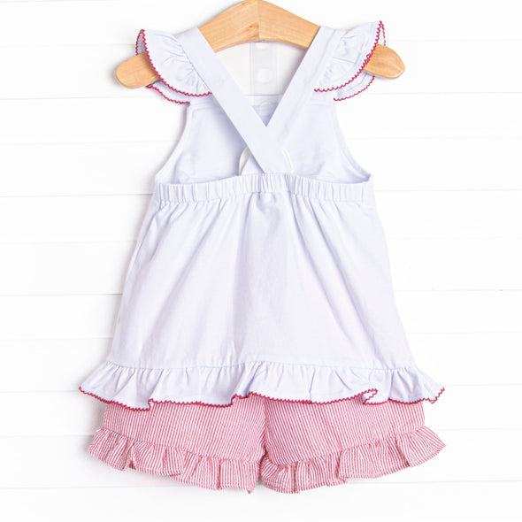 Fore Freedom Applique Ruffle Short Set, Red