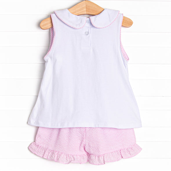 Tulip Tiers Embroidered Ruffle Short Set, Pink