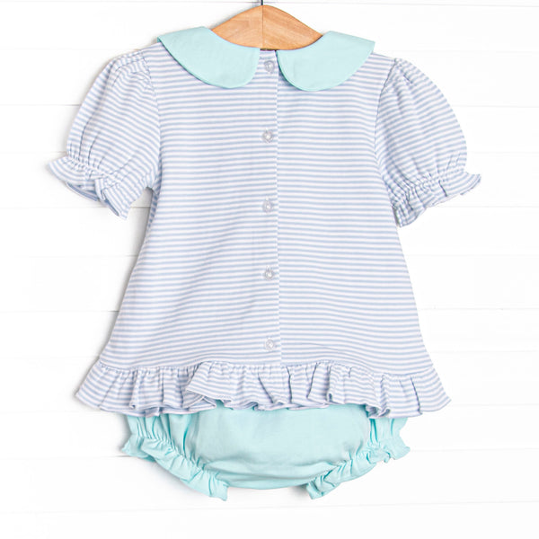 Marcella Puff Sleeve Pima Diaper Set, Mint and Light Blue Stripe