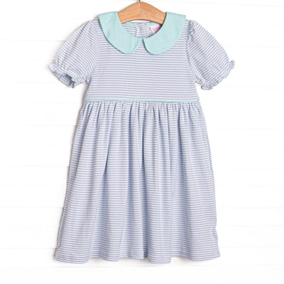 pairs light blue stripes with a mint green Peter Pan collar and matching piping. Made of 100% Pima cotton