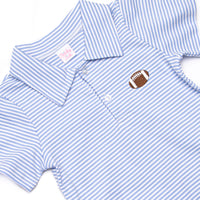 Football Pima Embroidered Short Romper, Blue