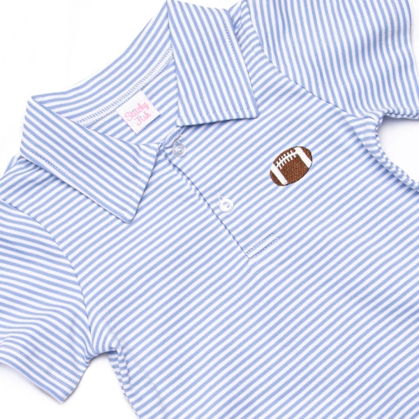 Football Pima Embroidered Polo Top, Blue