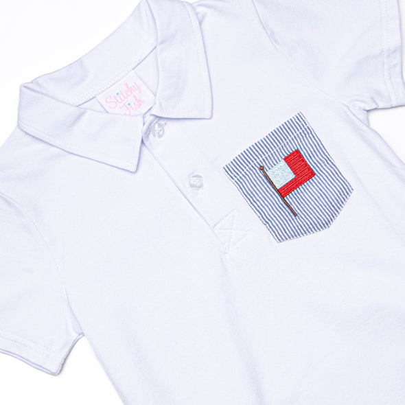 High Flying Flag Embroidered Short Set, Blue