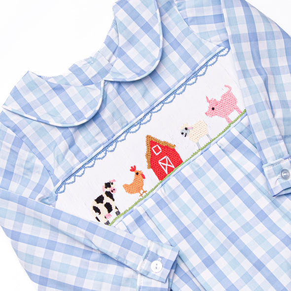 Pasture Pals Smocked Boy Bubble, Blue