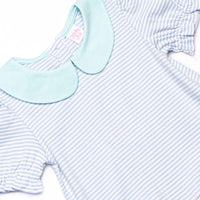 Marcella Puff Sleeve Pima Diaper Set, Mint and Light Blue Stripe