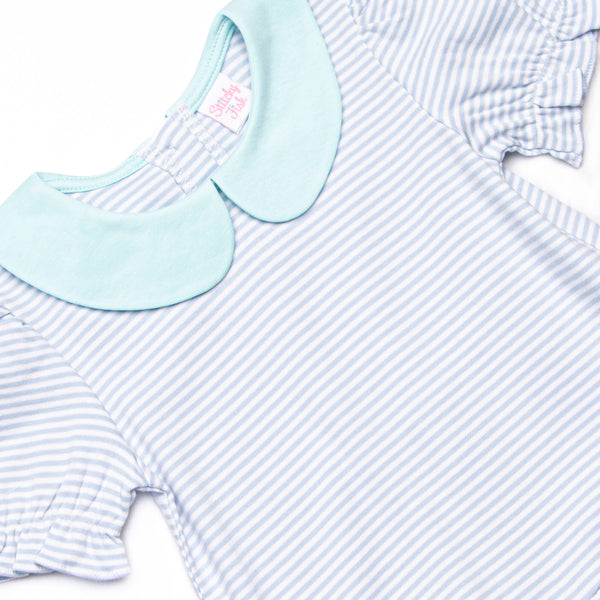 Marcella Puff Sleeve Pima Diaper Set, Mint and Light Blue Stripe