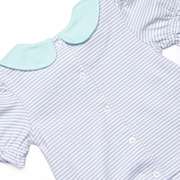 Marcella Puff Sleeve Pima Diaper Set, Mint and Light Blue Stripe