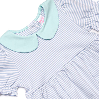 Marcella Puff Sleeve Pima Legging Set, Mint and Light Blue Stripe