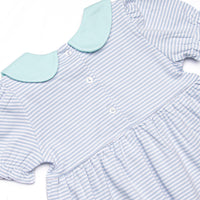 Marcella Puff Sleeve Pima Legging Set, Mint and Light Blue Stripe