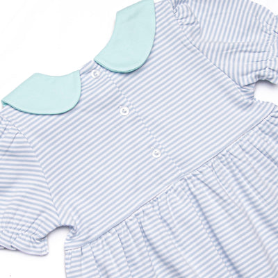 Marcella Puff Sleeve Pima Legging Set, Mint and Light Blue Stripe