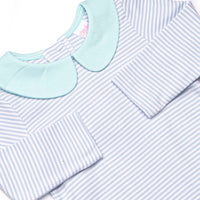 Carter Pima Short Romper, Mint and Light Blue Stripe