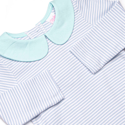 Carter Pima Short Romper, Mint and Light Blue Stripe
