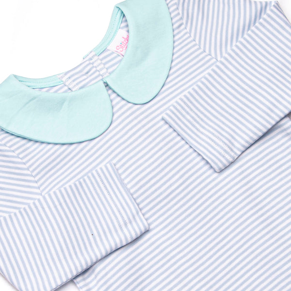 Carter Pima Short Romper, Mint and Light Blue Stripe