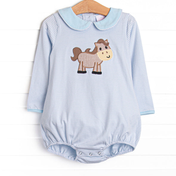 Horsin' Around Applique Bubble, Light Blue Stripe