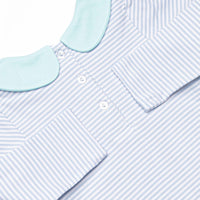 Carter Pima Short Romper, Mint and Light Blue Stripe