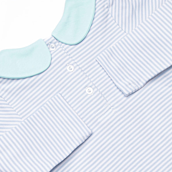 Carter Pima Short Romper, Mint and Light Blue Stripe