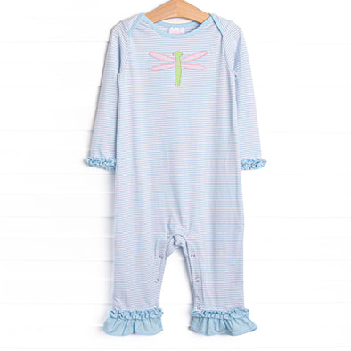 Dragonfly Days Applique Ruffle Romper, Blue
